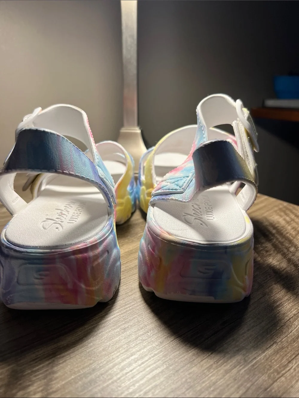 Skechers Kids Pastel Tie-Dye Buckle Sandals - Yellow Blue Pink